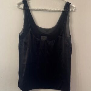 Cami NYC Sz Medium Black Satin Scoop-Neck Camisole w/ sheer details